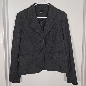 Rafaella Women's 12 Black Blazer White Speckled Lined 2 Button Jacket Career